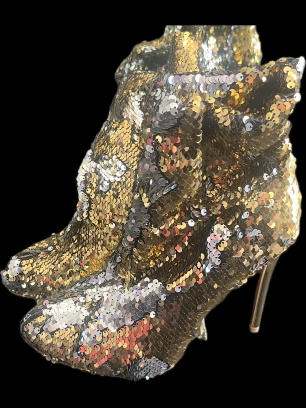New Wild Diva Sequin gold silver stiletto ankle booties boots high heels glam